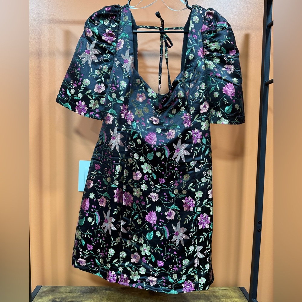 Lulu's Black Floral Dress with Vibrant Embroidery